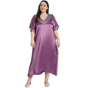Gypsie Blu Women Satin Embroidery Caftan Dress Stylish Nighty Maxi Dresses
